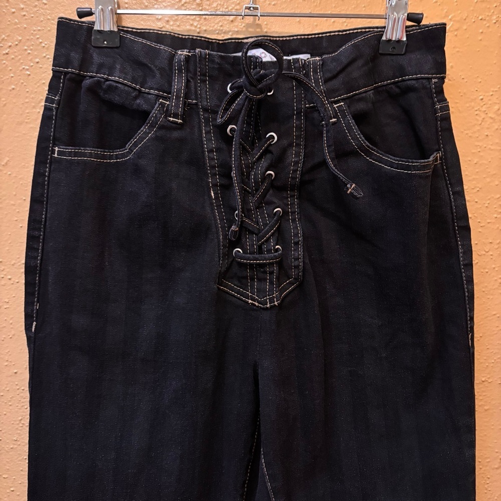 Tinseltown Black Flare Jeans with Lace-Up Front - Picture 3 of 9